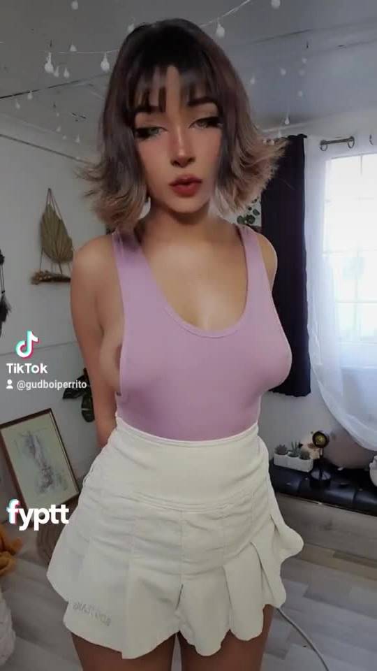 Small Asian teen dancing on a couch naked and shaking ass on TikTok